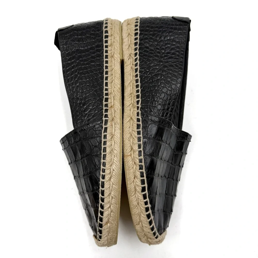 Saint Laurent Espadrilles Black Croc Embossed Leather Flat Slip On Sz 42 / 12